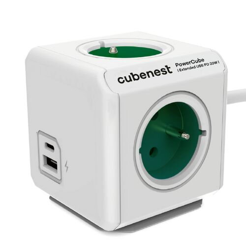 Cubenest PowerCube Extended USB A+C PD 20 W 1,5 m Type E green